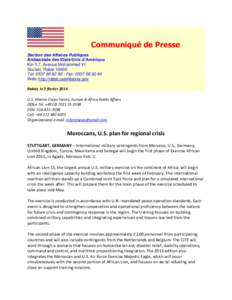 Communiqué de Presse Section des Affaires Publiques Ambassade des Etats-Unis d’Amérique Km 5.7, Avenue Mohammed VI Souissi, RabatTel: Fax: 