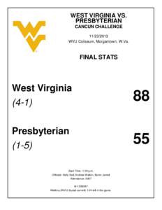 WEST VIRGINIA VS. PRESBYTERIAN CANCUN CHALLENGE[removed]WVU Coliseum, Morgantown, W.Va.