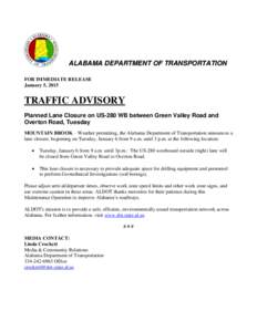 a ne Cls ALABAMA DEPARTMENT OF TRANSPORTATION FOR IMMEDIATE RELEASE January 5, 2015