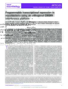 ARTICLES PUBLISHED: 6 FEBRUARY 2017 | VOLUME: 2 | ARTICLE NUMBER: 16274 Programmable transcriptional repression in mycobacteria using an orthogonal CRISPR interference platform