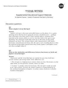 National Aeronautics and Space Administration National Aeronautics and Space Administration Supplemental Educational Support Materials for Special Feature: “Jupiter’s Trademark Red Spot Is Shrinking”