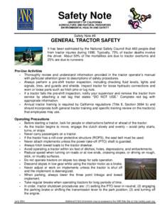 Safety Note UNIVERSITY OF CALIFORNIA AGRICULTURE AND NATURAL RESOURCES ENVIRONMENTAL HEALTH AND SAFETY  Safety Note #8