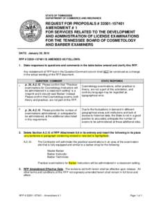 STATE OF TENNESSEE DEPARTMENT OF COMMERCE AND INSURANCE REQUEST FOR PROPOSALS # [removed]AMENDMENT # 1 FOR SERVICES RELATED TO THE DEVELOPMENT