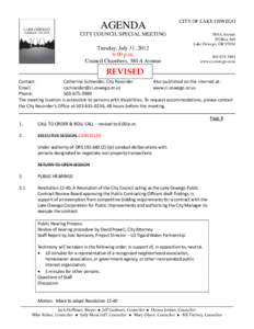 AGENDA  CITY OF LAKE OSWEGO CITY COUNCIL SPECIAL MEETING