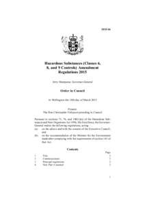 [removed]Hazardous Substances (Classes 6, 8, and 9 Controls) Amendment Regulations 2015 Jerry Mateparae, Governor-General