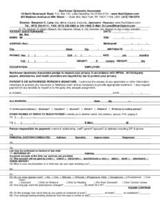 Nutritional Optometry Associates 16 North Beverwyck Road, P.O. Box 131, Lake Hiawatha, NJ—www.NutriOptom.com 425 Madison Avenue at 49th Street——Suite 802, New York, NY, USADir