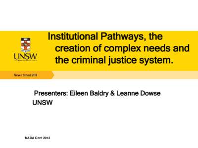 Institutional Pathways, the creation of complex needs and the criminal justice system. Presenters: Eileen Baldry & Leanne Dowse UNSW