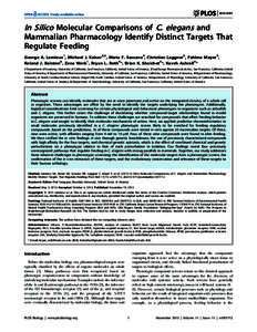 In Silico Molecular Comparisons of C. elegans and Mammalian Pharmacology Identify Distinct Targets That Regulate Feeding George A. Lemieux1, Michael J. Keiser2,3, Maria F. Sassano4, Christian Laggner3, Fahima Mayer5, Rol