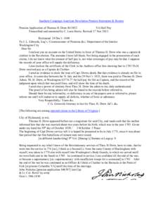 Southern Campaign American Revolution Pension Statements & Rosters Pension Application of Thomas H. Drew R13852 VA Half Pay Transcribed and annotated by C. Leon Harris. Revised 17 Nov[removed]Richmond 24 Dec’r[removed]To J