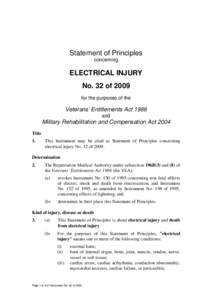 Statement of Principles concerning ELECTRICAL INJURY No. 32 of 2009 for the purposes of the