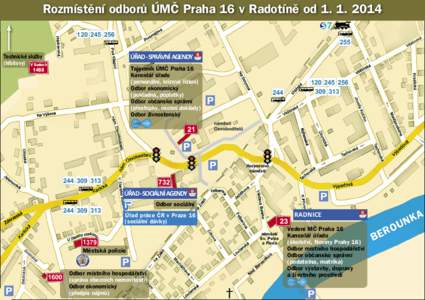 Rozmístění odborů ÚMČ Praha 16 v Radotíně od