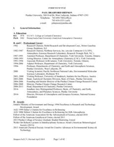 CURRICULUM VITAE  PAUL BRADFORD SHEPSON Purdue University, 560 Oval Dr.,West Lafayette, Indiana[removed]Telephone: [removed]office[removed]cell)