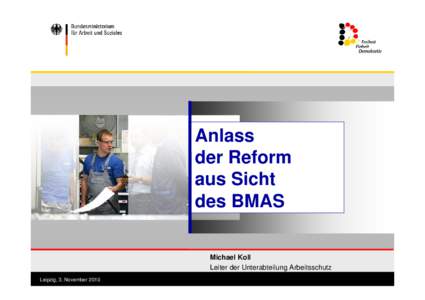 Anlass der Reform aus Sicht des BMAS Michael Koll Leiter der Unterabteilung Arbeitsschutz