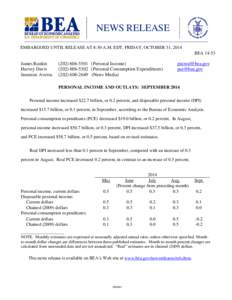 NEWS RELEASE EMBARGOED UNTIL RELEASE AT 8:30 A.M. EDT, FRIDAY, OCTOBER 31, 2014 BEA[removed]James Rankin Harvey Davis