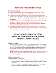 TEMPLATE FOR CHAPTER BYLAWS GENERAL COMMENTS    