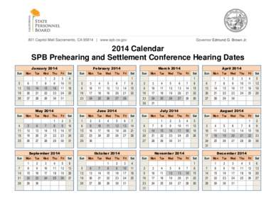 2014 Calendar SPB Prehearing and Settlement Conference Hearing Dates January 2014 February 2014