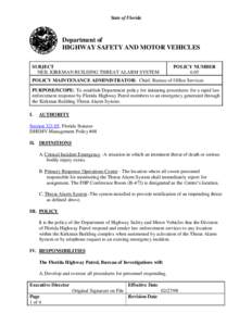 State of Florida  Department of HIGHWAY SAFETY AND MOTOR VEHICLES SUBJECT NEIL KIRKMAN BUILDING THREAT ALARM SYSTEM