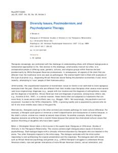 Diversity Issues, Postmodernism, and Psychodynamic Therapy