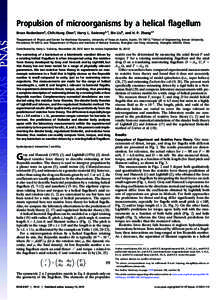 Propulsion of microorganisms by a helical ﬂagellum Bruce Rodenborna, Chih-Hung Chena, Harry L. Swinneya,1, Bin Liub, and H. P. Zhangc,1 a Department of Physics and Center for Nonlinear Dynamics, University of Texas at 