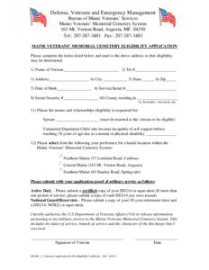 DD Form 214 / Government / United States / Maine / New England / United States Department of Veterans Affairs