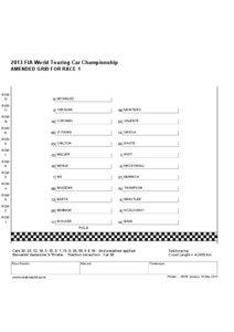 2013 FIA World Touring Car Championship AMENDED GRID FOR RACE 1