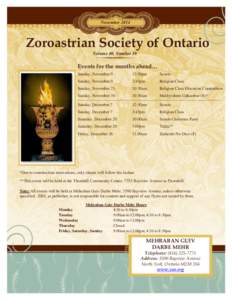 November[removed]Zoroastrian Society of Ontario Volume 40, Number 18  Events for the months ahead…