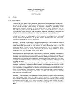 COUNCIL OF REPRESENTATIVES July 31 & August 2, 2013 DRAFT MINUTES III.  ETHICS