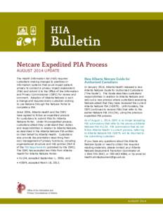 HIA Bulletin: Netcare Expedited PIA Process - August 2014 Update