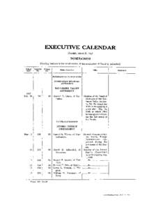 EXECUTIVE CALENDAR Monday, March 31, 1947 NOMINATIONS [Pending business is the consideration of the nomination of David E. Lilienthal] Date of