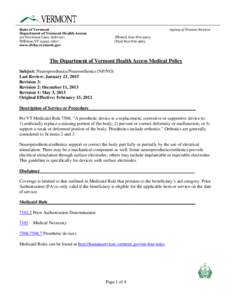 Agency of Human Services  State of Vermont Department of Vermont Health Access 312 Hurricane Lane, Suite 201 Williston, VT[removed]