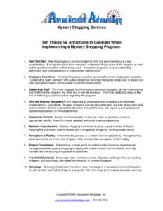 Ten Things to consider when Implementing a new Mystery Shopping Program: