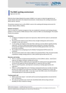 New Zealand Medical Association Position Statement The RMO working environment Approved July 2011