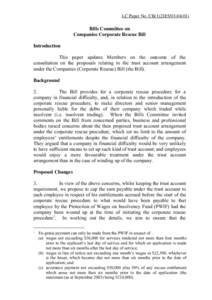 LC Paper No. CB[removed])  Bills Committee on Companies Corporate Rescue Bill Introduction This paper updates Members on the outcome of the