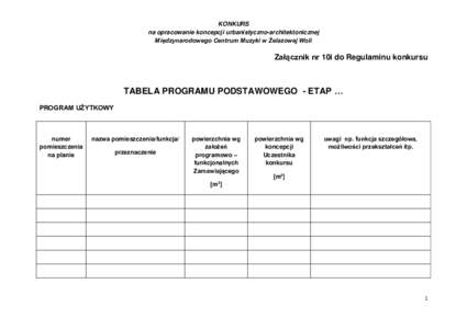 KONKURS na opracowanie koncepcji urbanistyczno-architektonicznej Międzynarodowego Centrum Muzyki w Żelazowej Woli Załącznik nr 10i do Regulaminu konkursu