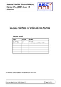 Antenna Interface Standards Group Standard No. AISG1: Issue[removed]July 2004 Control interface for antenna line devices