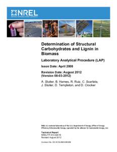 Determination of Structural Carbohydrates and Lignin in Biomass: Laboratory Analytical Procedure (LAP) (Revised July 2011)