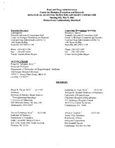 Food and Drug Administration Center for Biologics Evaluation and Research BIOLOGICAL RESPONSE MODIFIERS ADVISORY COMMITTEE Meeting #32, May 9,2002 Hilton-Hotel, Gaithersburg, Maryland