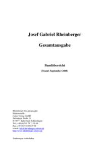 Josef Gabriel Rheinberger Gesamtausgabe Bandübersicht (Stand: September 2008)