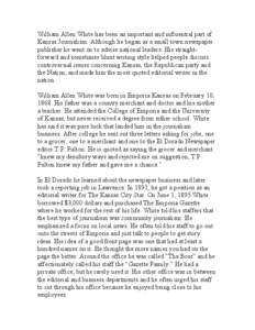 Emporia Gazette / Emporia /  Kansas / College of Emporia / Emporia State University / Emporia /  Virginia / The Kansas City Star / William Lindsay White / Kansas / William Allen White / Emporia micropolitan area