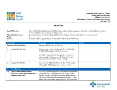 True North Health Advisory Council - April 16, [removed]Minutes