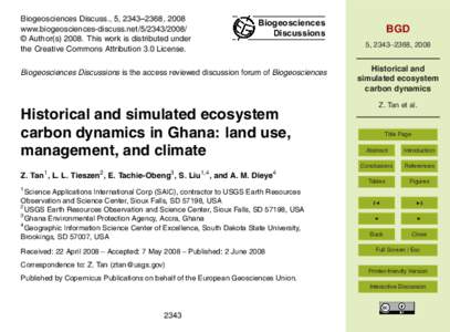 Biogeosciences Discuss., 5, 2343–2368, 2008 www.biogeosciences-discuss.net[removed]/ © Author(s[removed]This work is distributed under the Creative Commons Attribution 3.0 License.  Biogeosciences