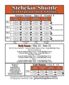 Stehekin Shuttle Bus Schedule