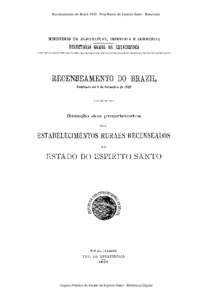 Recenseamento do Brazil[removed]Prop Rurais do Espirito Santo - Benevente  MINISTERIO DA AGRICULTURA, INDUSTRIA E COMMERCIO DIRECTORIA GERAL DE ESTATISTICA