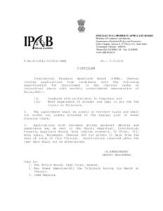 INTELLECTUAL PROPERTY APPELLATE BOARD Ministry of Commerce and Industry Department of Industrial Policy and Promotion Guna Complex Annexe-I, 2nd Floor, 443, Anna Salai Teynampet, ChennaiPhone: 