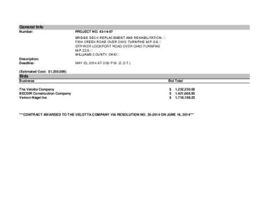 General Info Number: PROJECT NO[removed]BRIDGE DECK REPLACEMENT AND REHABILITATION, 
 FISH CREEK ROAD OVER OHIO TURNPIKE M.P. 0.9,