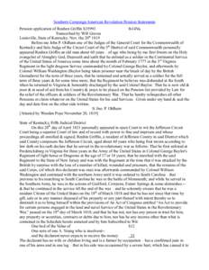 Southern Campaign American Revolution Pension Statements Pension application of Reuben Griffin S35993 fn14Va. Transcribed by Will Graves Louisville, State of Kentucky: Nov. the 20th 1819 Before me John P. Oldham one of t