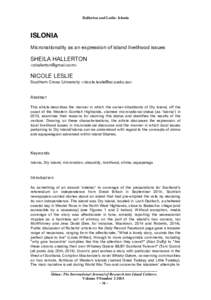 Hallerton and Leslie: Islonia  ISLONIA Micronationality as an expression of island livelihood issues  SHEILA HALLERTON