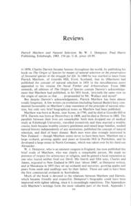 Reviews Patrick Matthew and Natural Selection. By W. J. Dempster. Paul Harris Publishing, Edinburgh, pp. U.K. price: £8.95. IN 1859, Charles Darwin became famous throughout the world, by publishing his book on