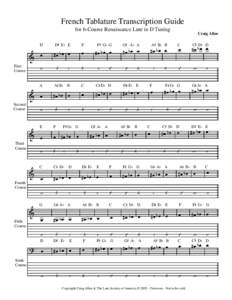 French Tablature Transcription Guide for 6-Course Renaissance Lute in D Tuning D & œ First