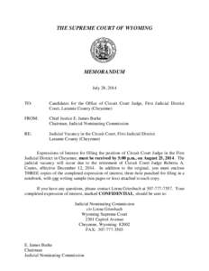 Geography of the United States / Cheyenne /  Wyoming / Laramie /  Wyoming / Supreme Court of the United States / Wyoming District Courts / Richard Honaker / Wyoming / Politics of the United States / Judicial nominating commission